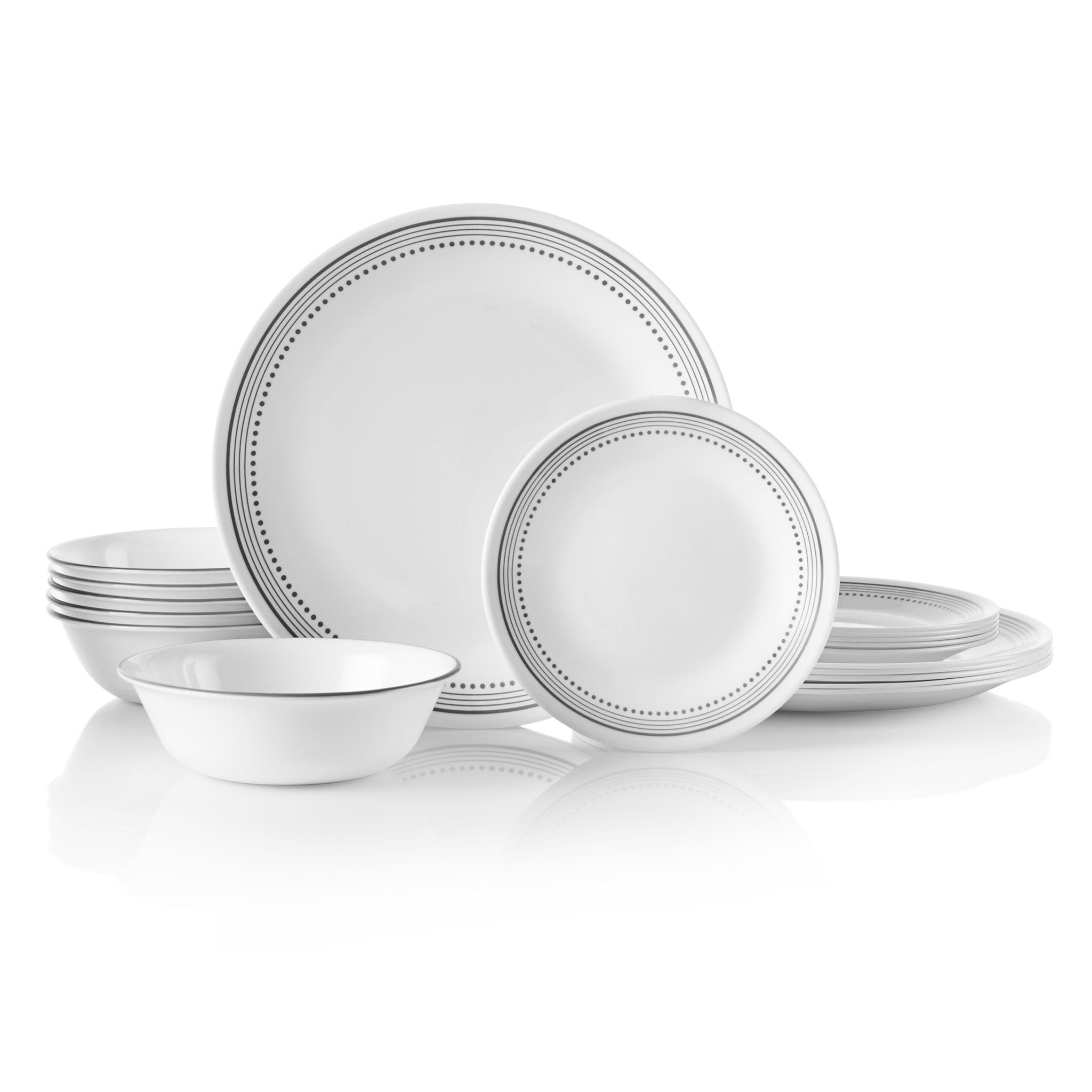 Corelle Mystic Gray 18-piece Mugless Dinnerware Set. Service for 6