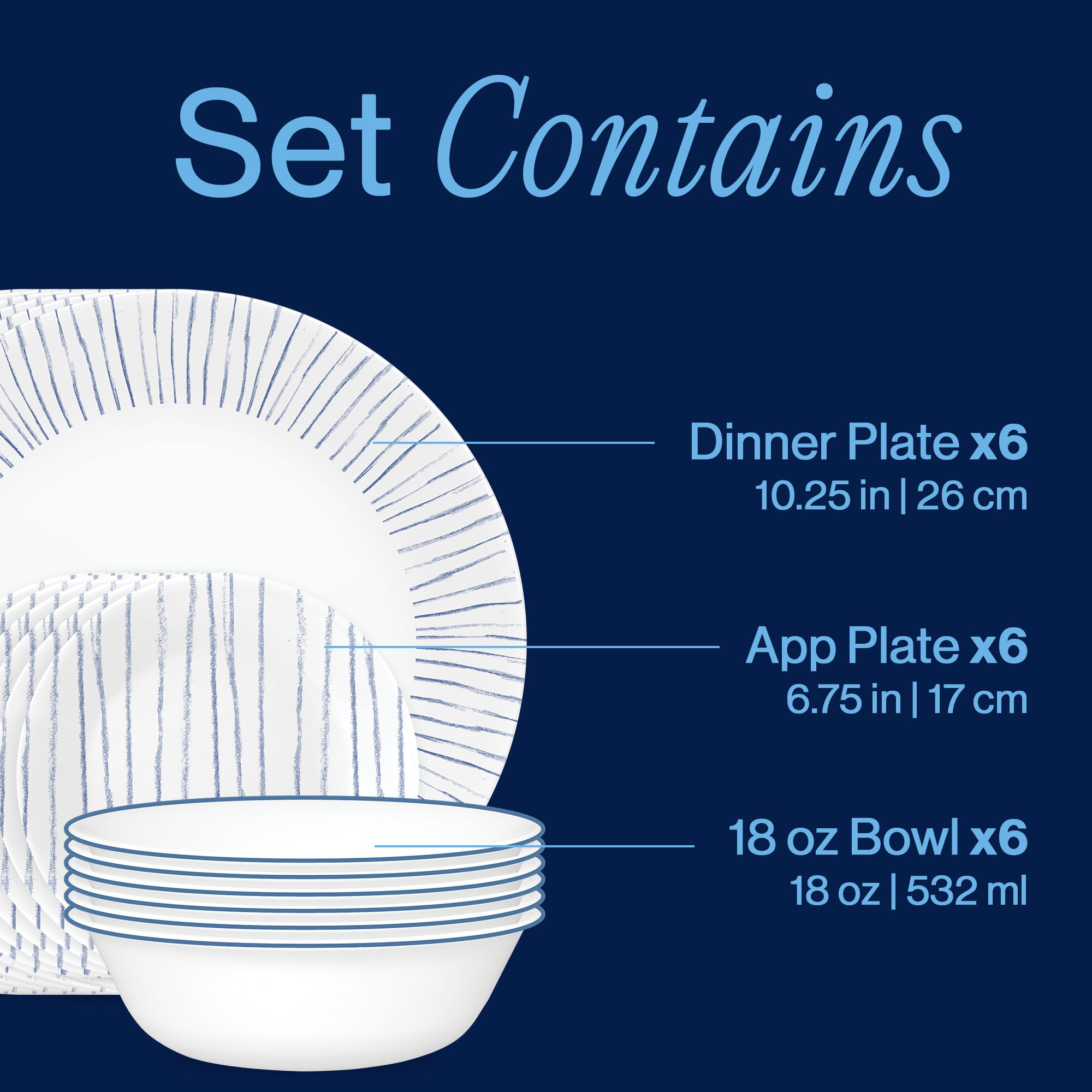 Corelle Nautical Stripes 18-piece Dinnerware Set. Service for 6 - Image 3