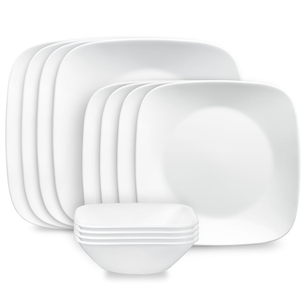 Corelle Square Pure White 12-piece Dinnerware Set. Service for 4