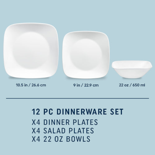Corelle Square Pure White 12-piece Dinnerware Set. Service for 4 - Image 2