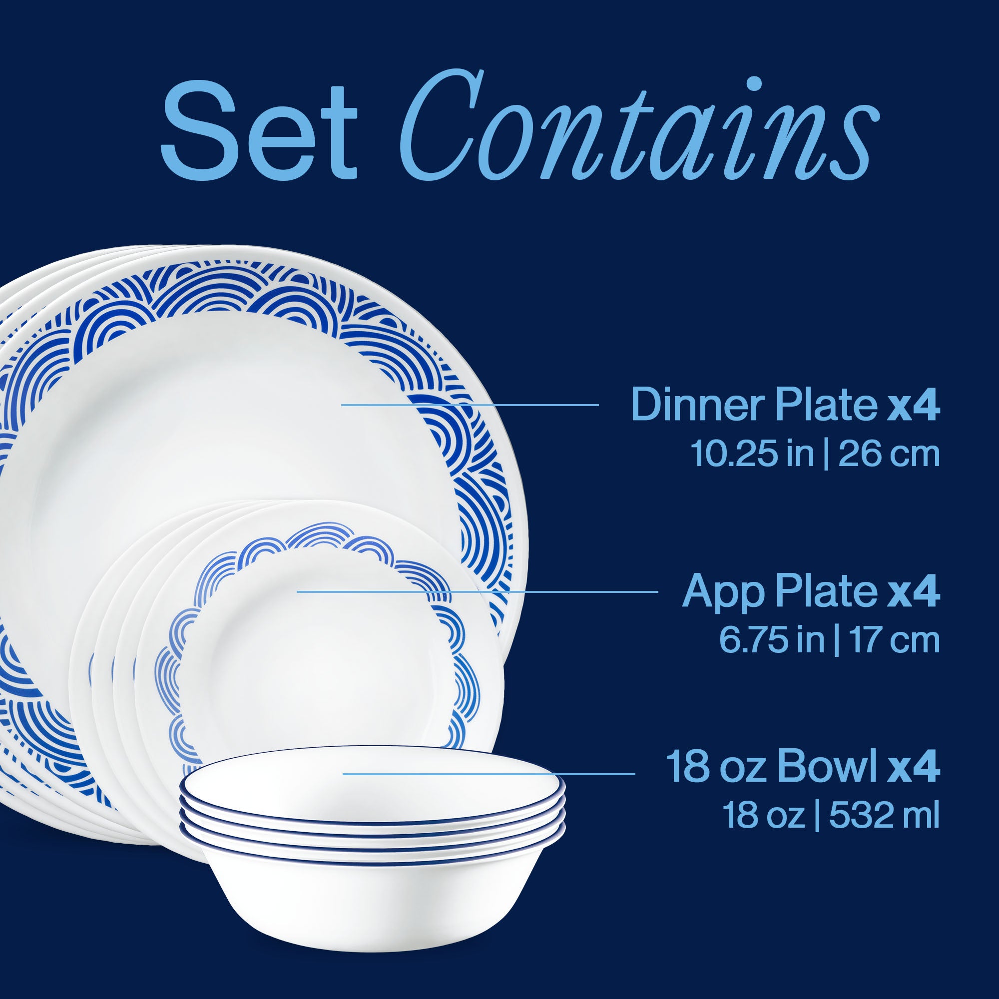 Corelle Rolling Waves 12-piece Dinnerware Set. Service for 4 - Image 3