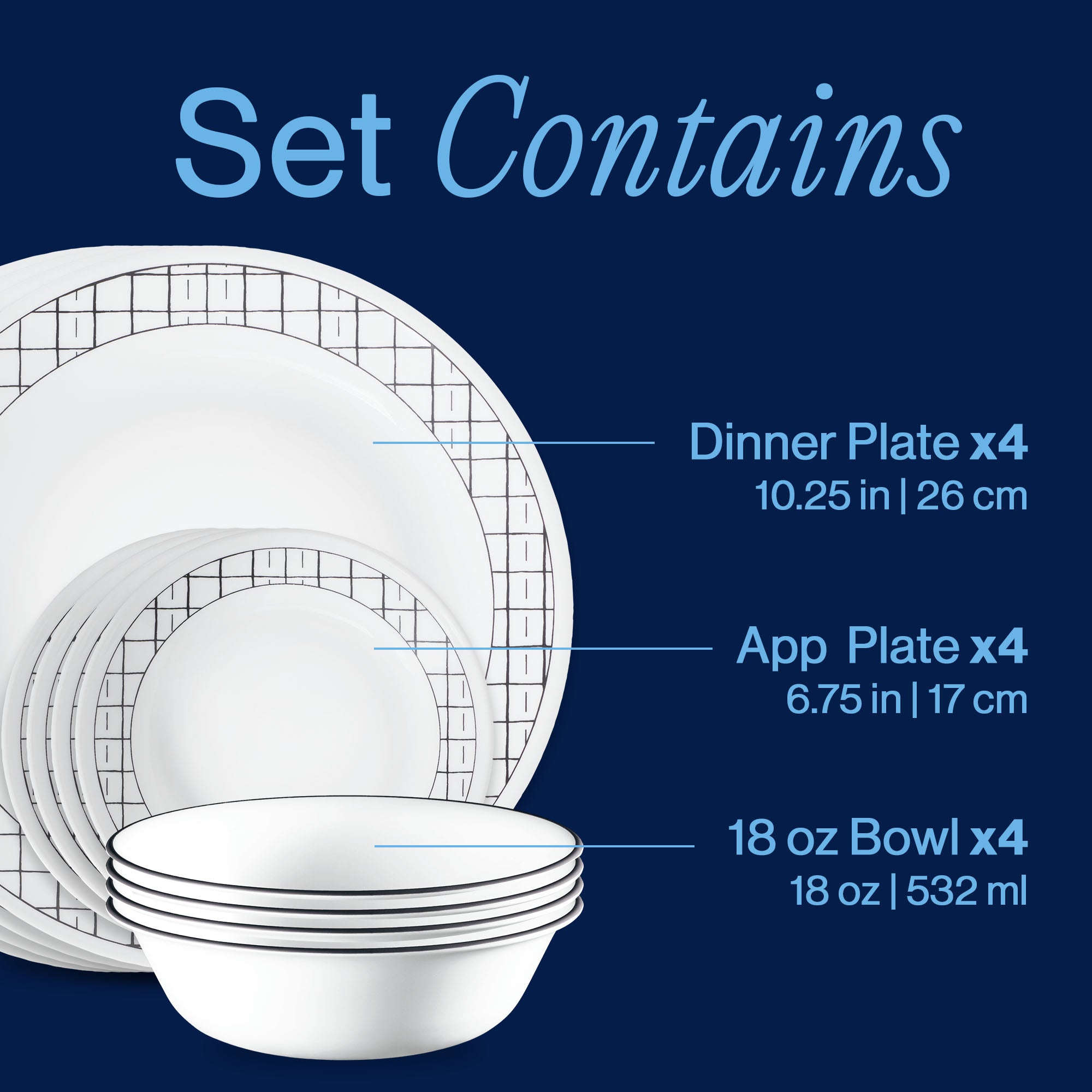 Corelle Delicate Grid 12-piece Dinnerware Set. Service for 4 - Image 3