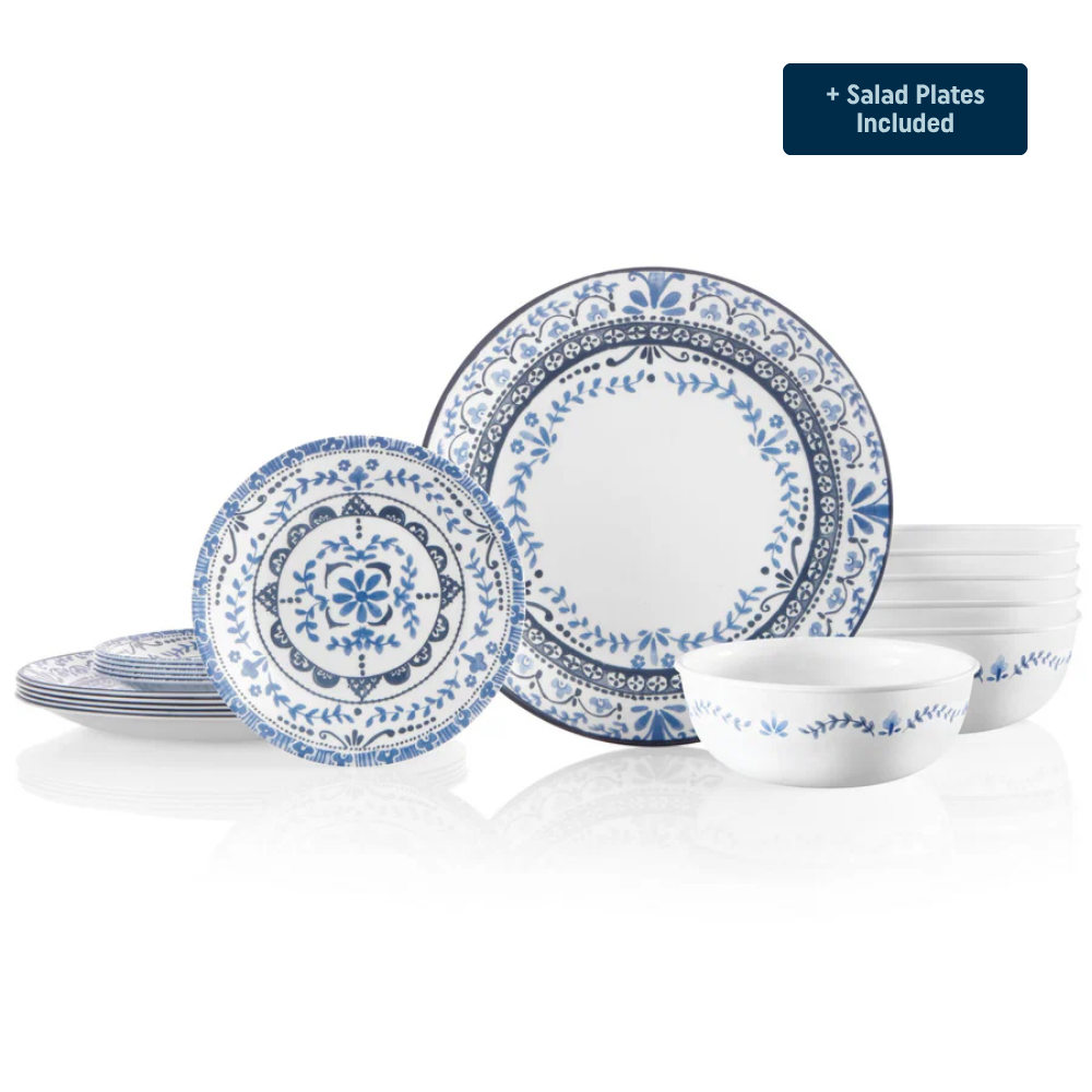 Corelle Portofino Dinnerware Set C Service for 6 + Salad Plates