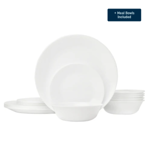 Corelle Winter Frost White Dinnerware Set C Service for 8 + Meal Bowls