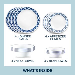 Alternative view of Corelle Cobalt Circles 16-piece Mugless Dinnerware Set. Service of 4
