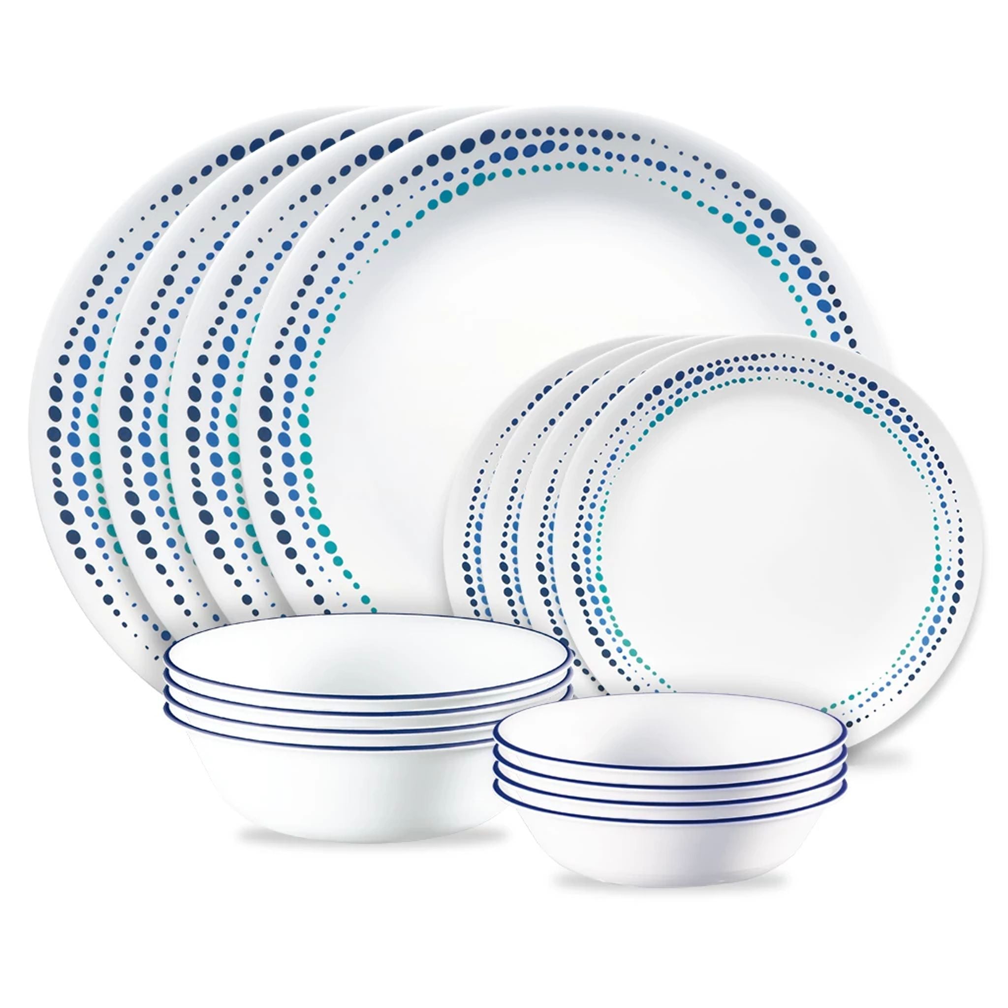 Corelle Ocean Blues 16-piece Mugless Dinnerware Set. Service of 4