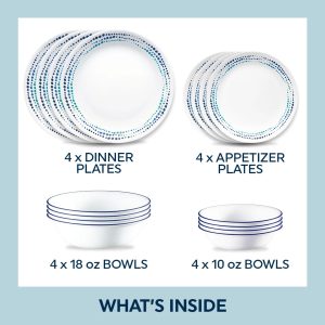 Alternative view of Corelle Ocean Blues 16-piece Mugless Dinnerware Set. Service of 4