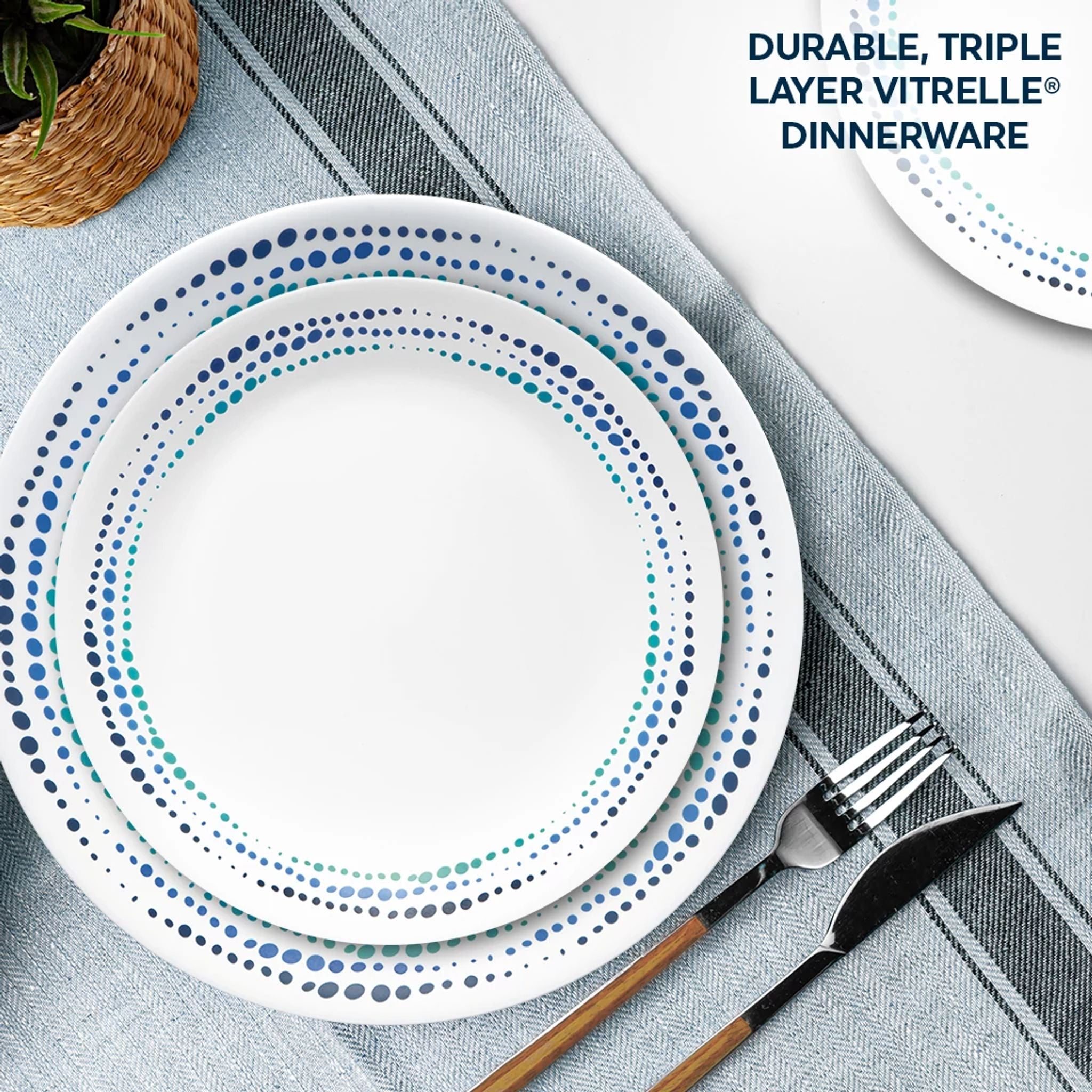 Corelle Ocean Blues 16-piece Mugless Dinnerware Set. Service of 4 - Image 4