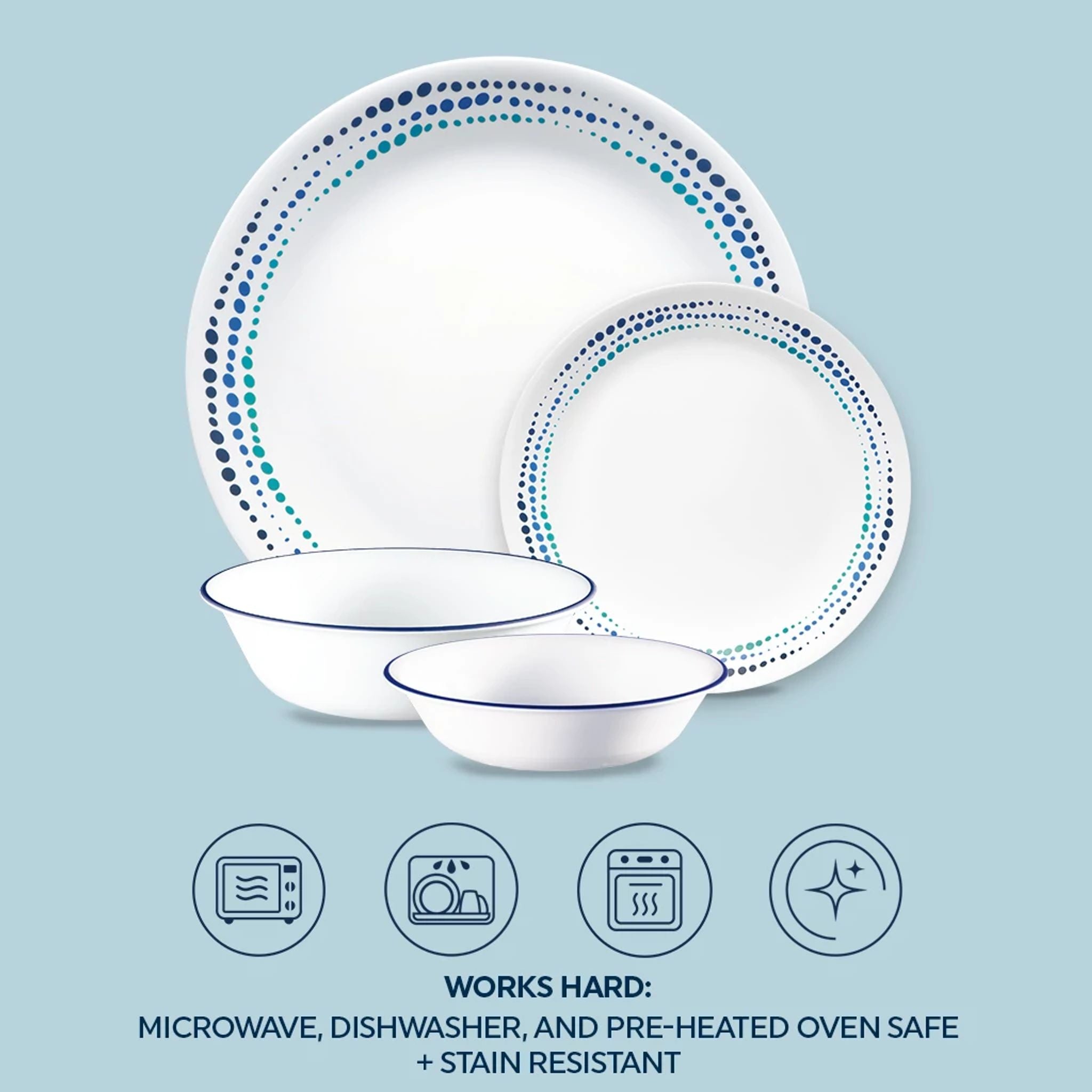 Corelle Ocean Blues 16-piece Mugless Dinnerware Set. Service of 4 - Image 5