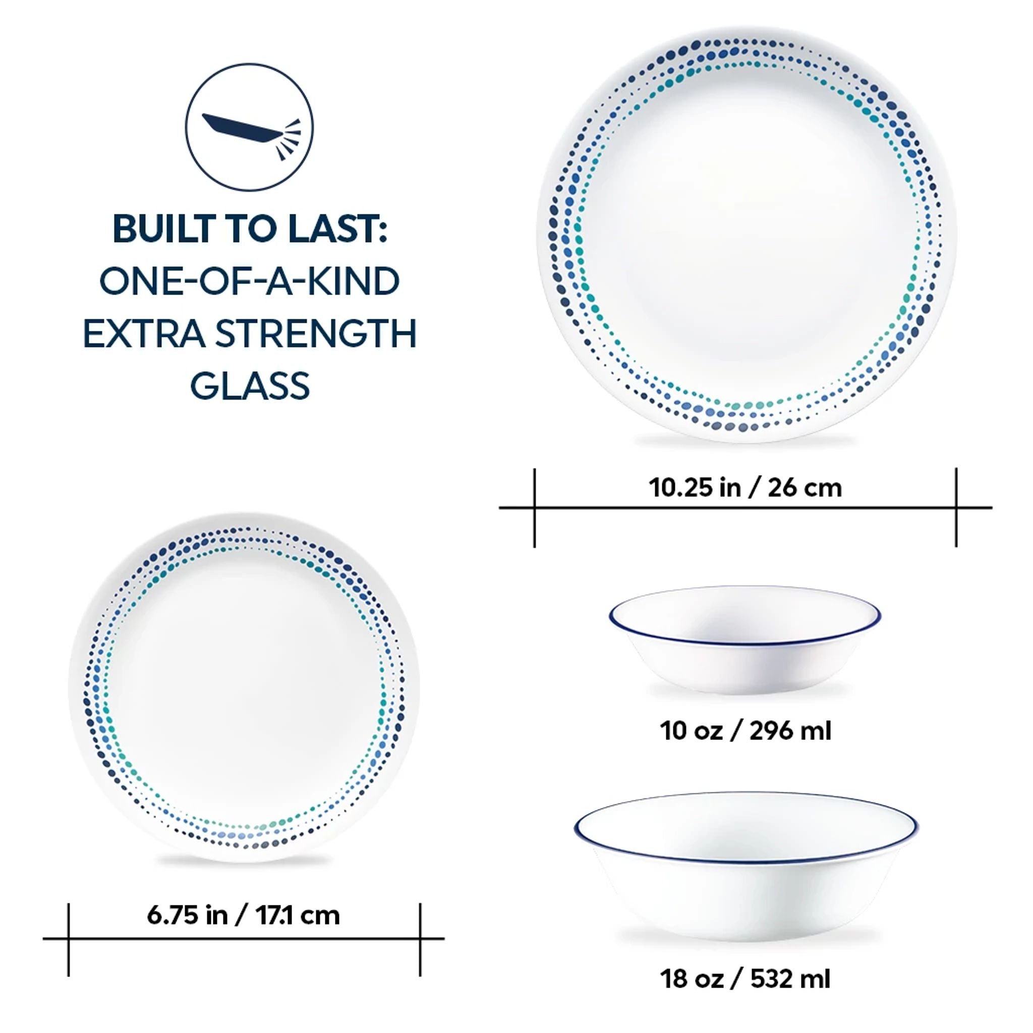 Corelle Ocean Blues 16-piece Mugless Dinnerware Set. Service of 4 - Image 3