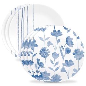 Corelle Botanical Stripes 8.5 Salad Plates. 6 Pack