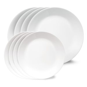 Corelle Shimmering White Salad and Dinner Plates Set. 8-pack