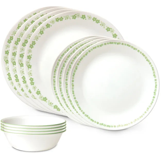 Corelle Spring Blossom Green 12-piece Dinnerware Set. Service for 4