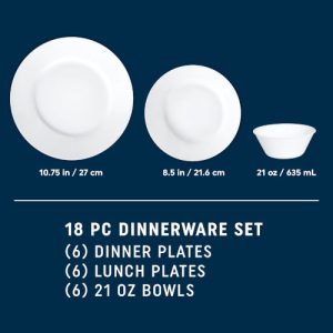 Alternative view of Corelle Dazzling White Wide Rim 18pc Set. Service for 6