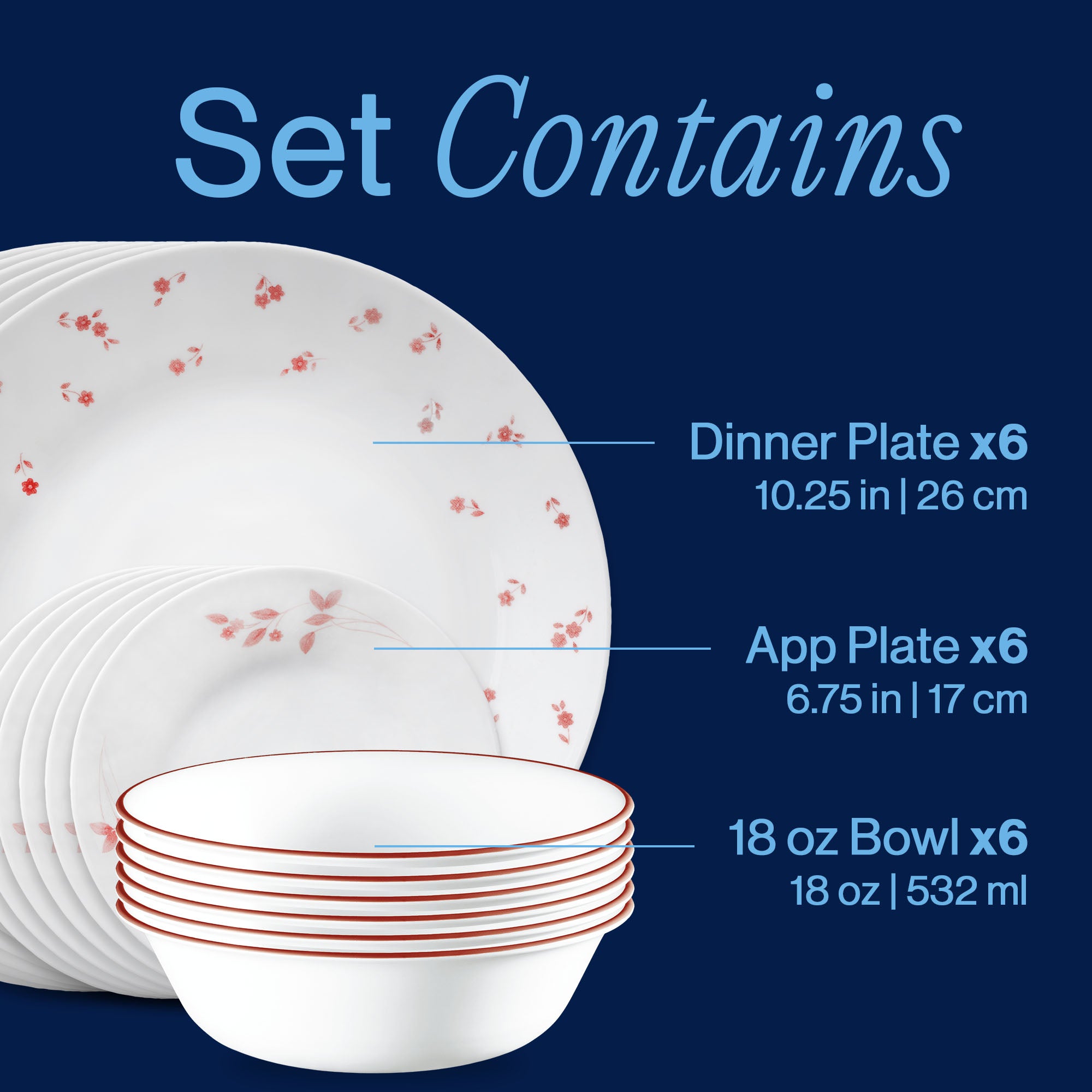Corelle Sweet Flora 18-piece Dinnerware Set. Service for 6 - Image 3