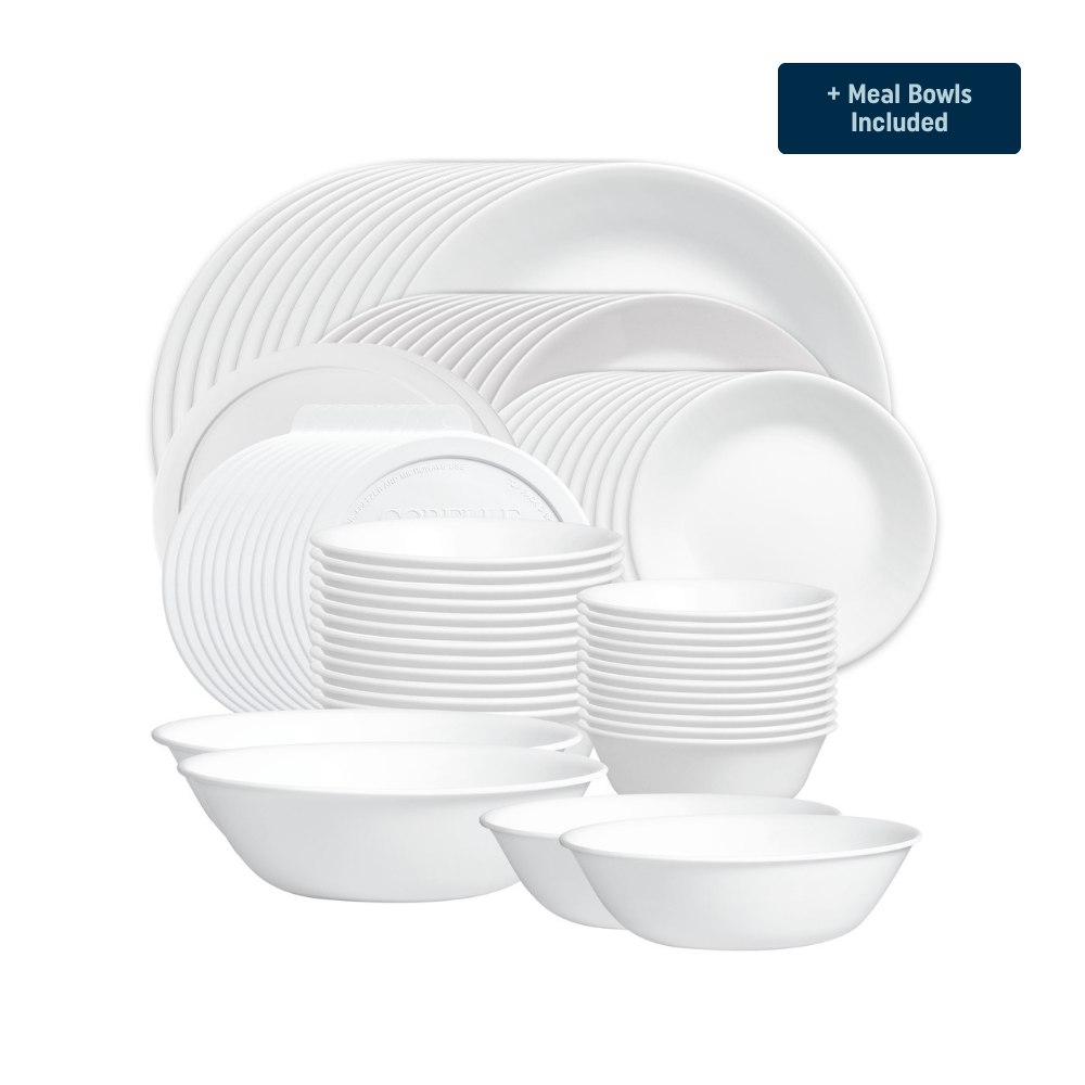 Corelle Winter Frost White Dinnerware Set C Service for 12 + Meal Bowls